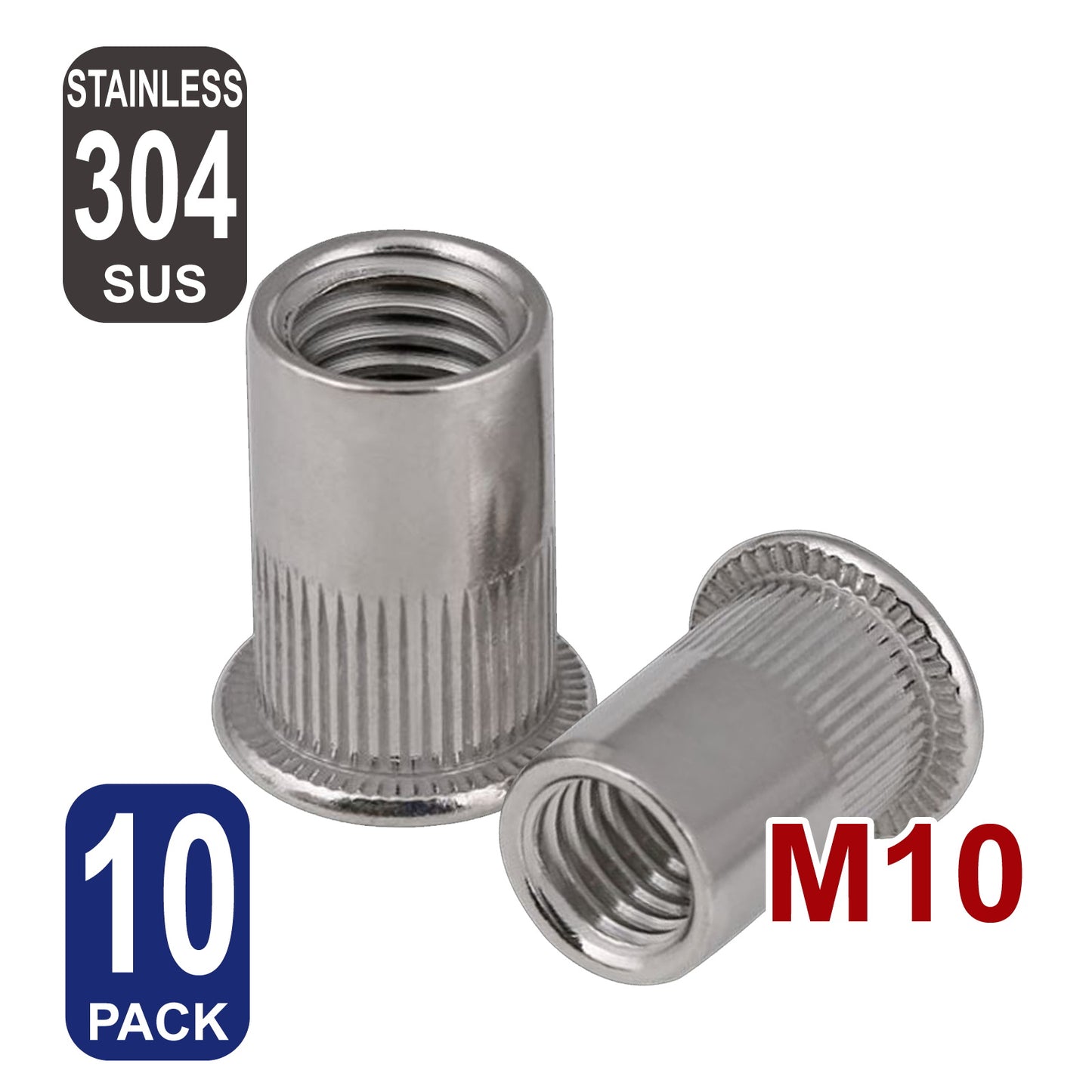 iBase - M10 Rivet Nuts Threaded Insert Nutsert Flat Head Rivnuts Stainless Steel 304 Kit - W21012B10.jpg