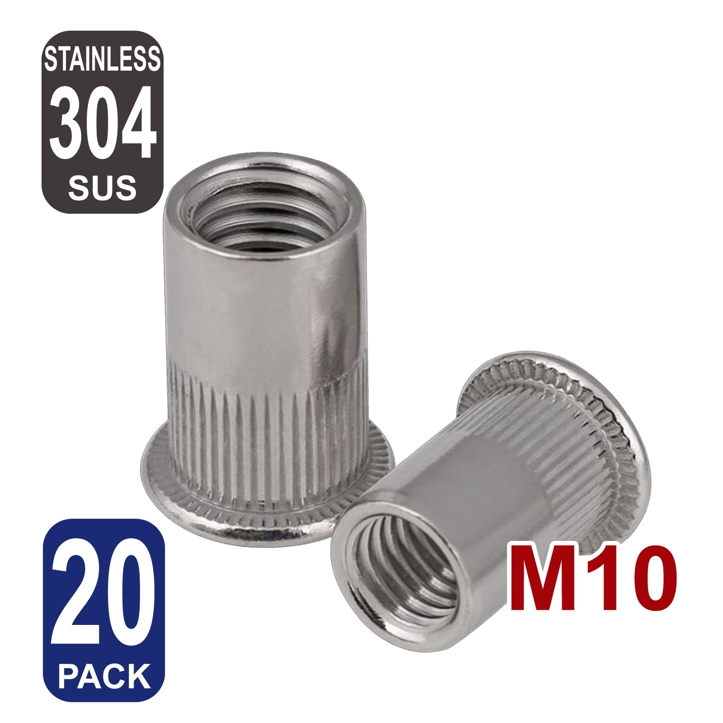 iBase - M10 Rivet Nuts Threaded Insert Nutsert Flat Head Rivnuts Stainless Steel 304 Kit - W21012B20.jpg