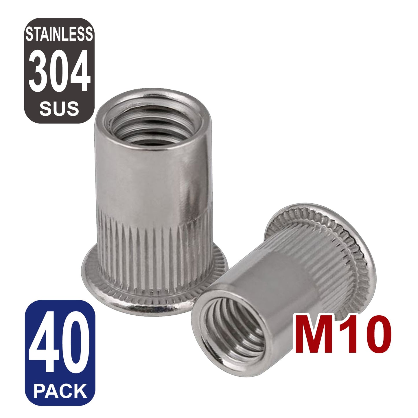 iBase - M10 Rivet Nuts Threaded Insert Nutsert Flat Head Rivnuts Stainless Steel 304 Kit - W21012B40.jpg