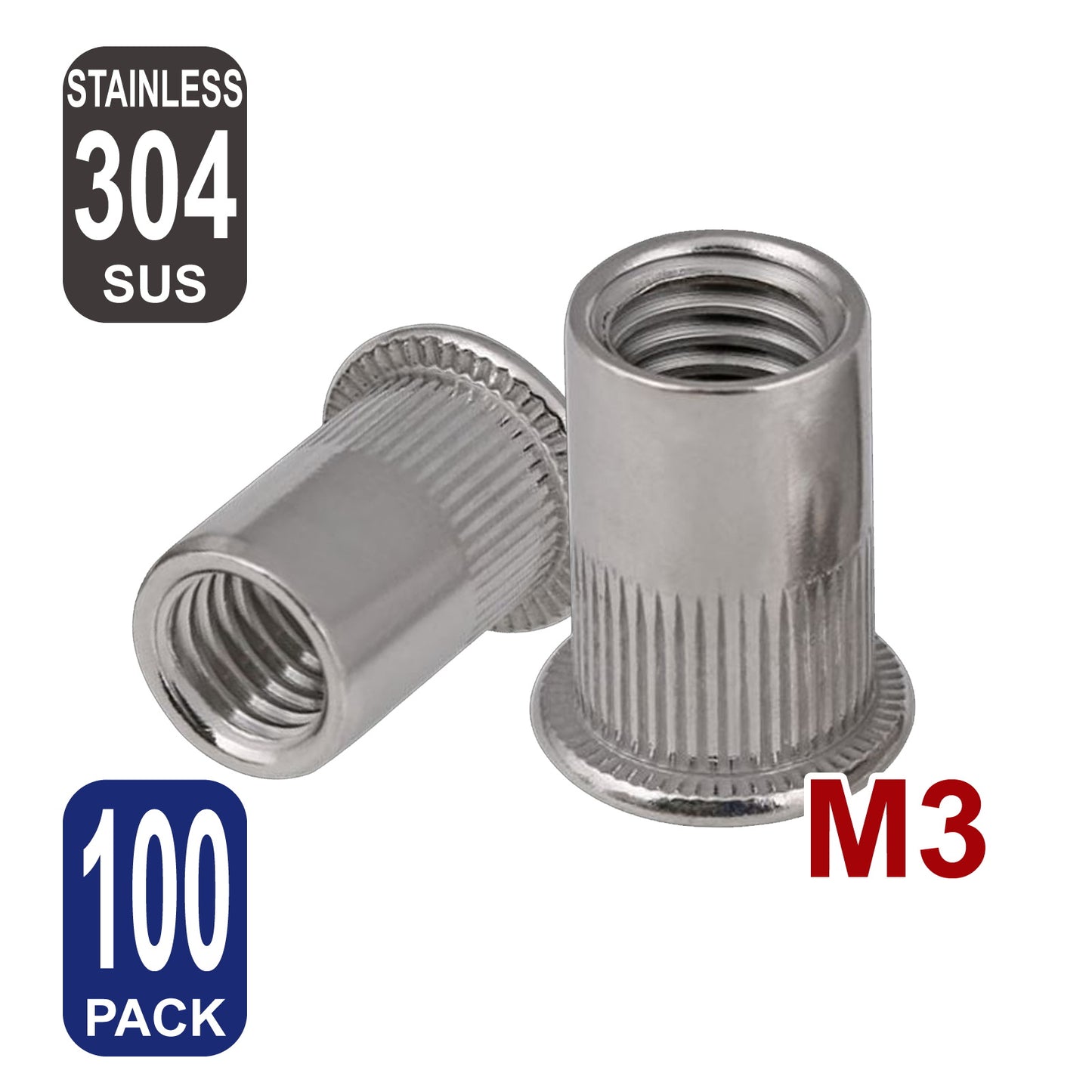 iBase - M3 Rivet Nuts Threaded Insert Nutsert Flat Head Rivnuts Stainless Steel 304 Kit - W21042B100.jpg