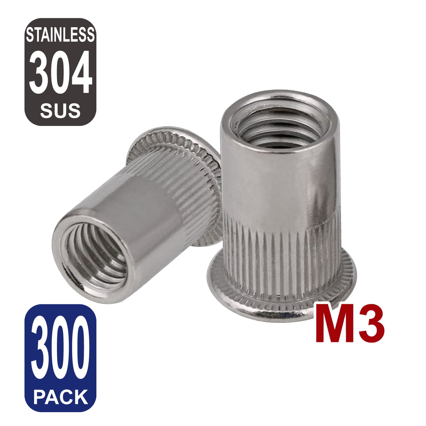 iBase - M3 Rivet Nuts Threaded Insert Nutsert Flat Head Rivnuts Stainless Steel 304 Kit - W21042B300.jpg