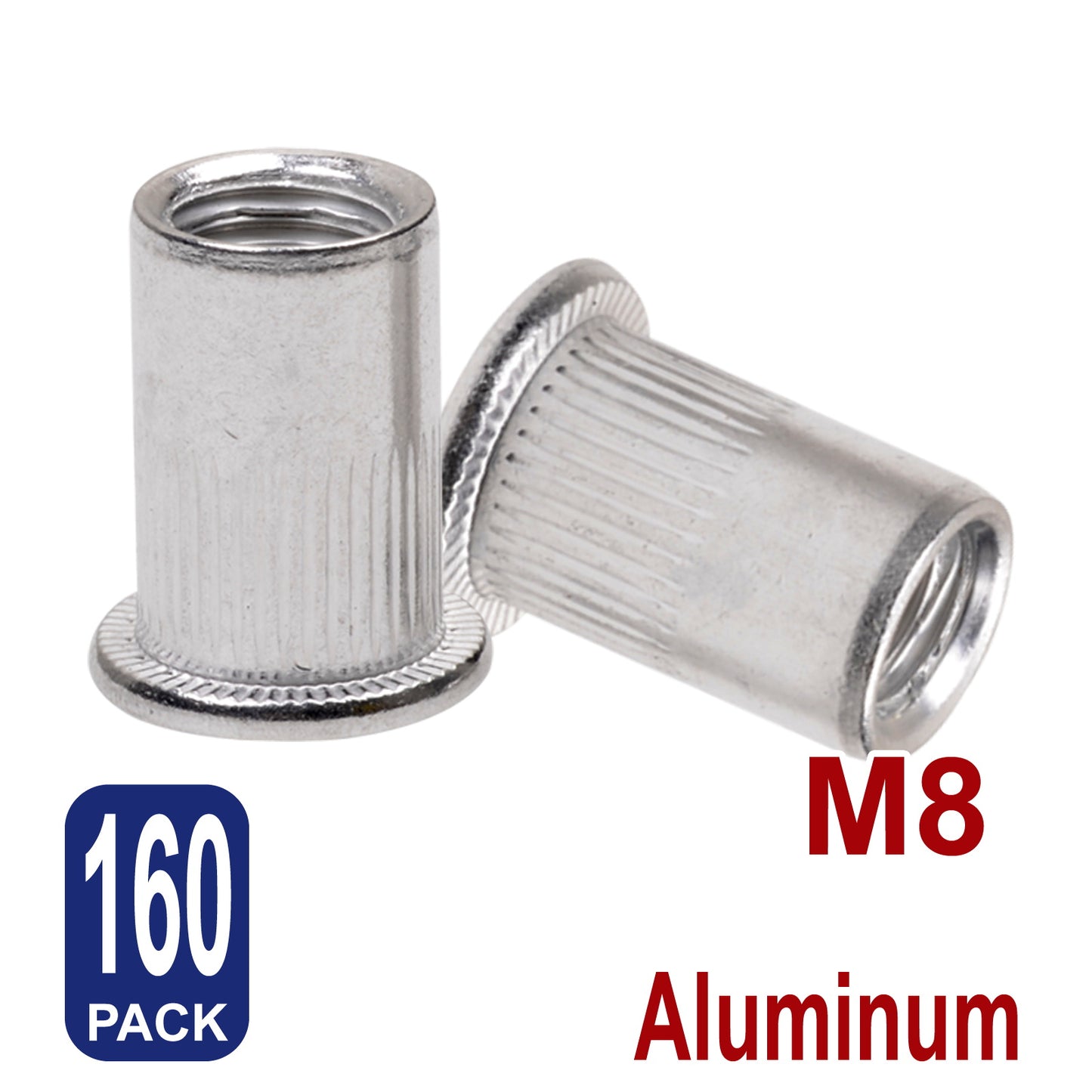 iBase - M8 Rivet Nuts Threaded Insert Nutsert Flat Head Rivnuts Aluminium Knurled Kit - W21048B160.jpg