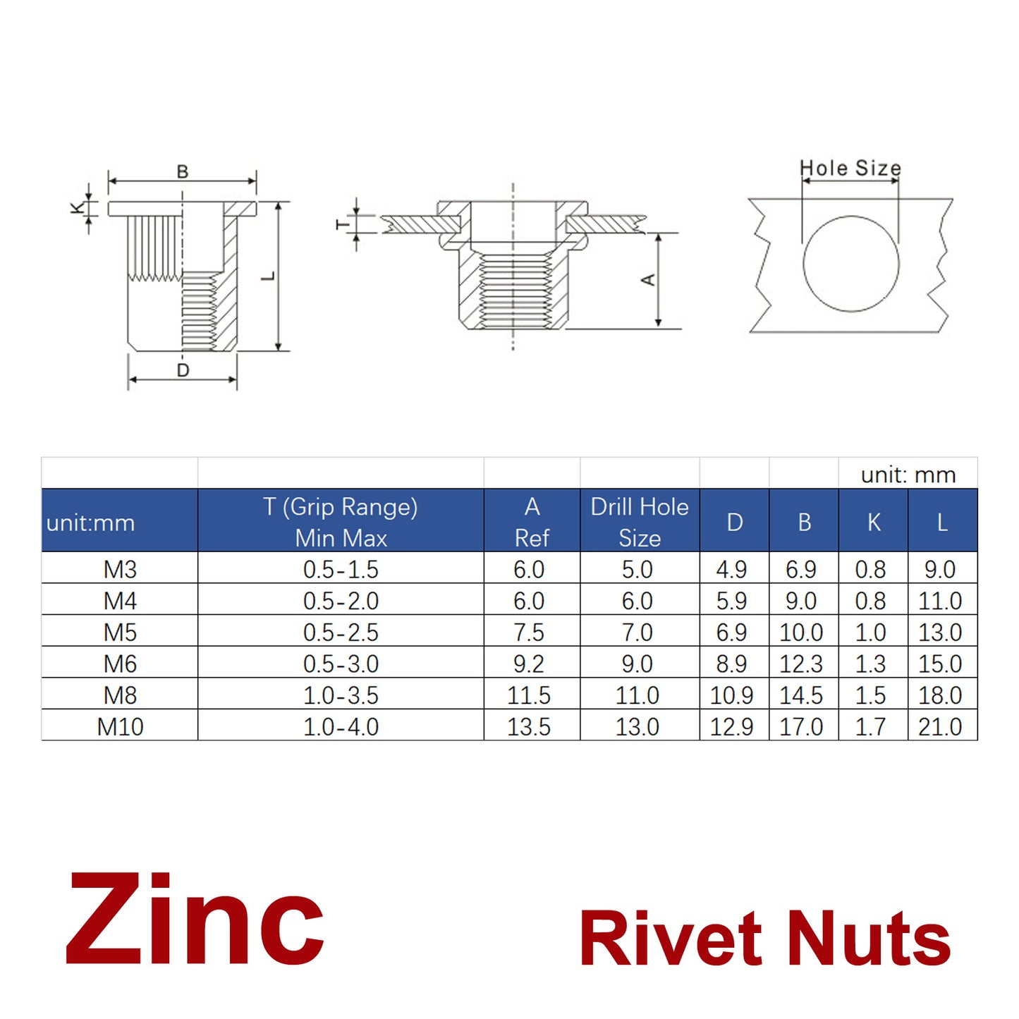 iBase - M3-M10 Rivet Nuts Threaded Insert Nutsert Flat Head Rivnuts Zinc 6size 100x - W21053M.PT01.jpg