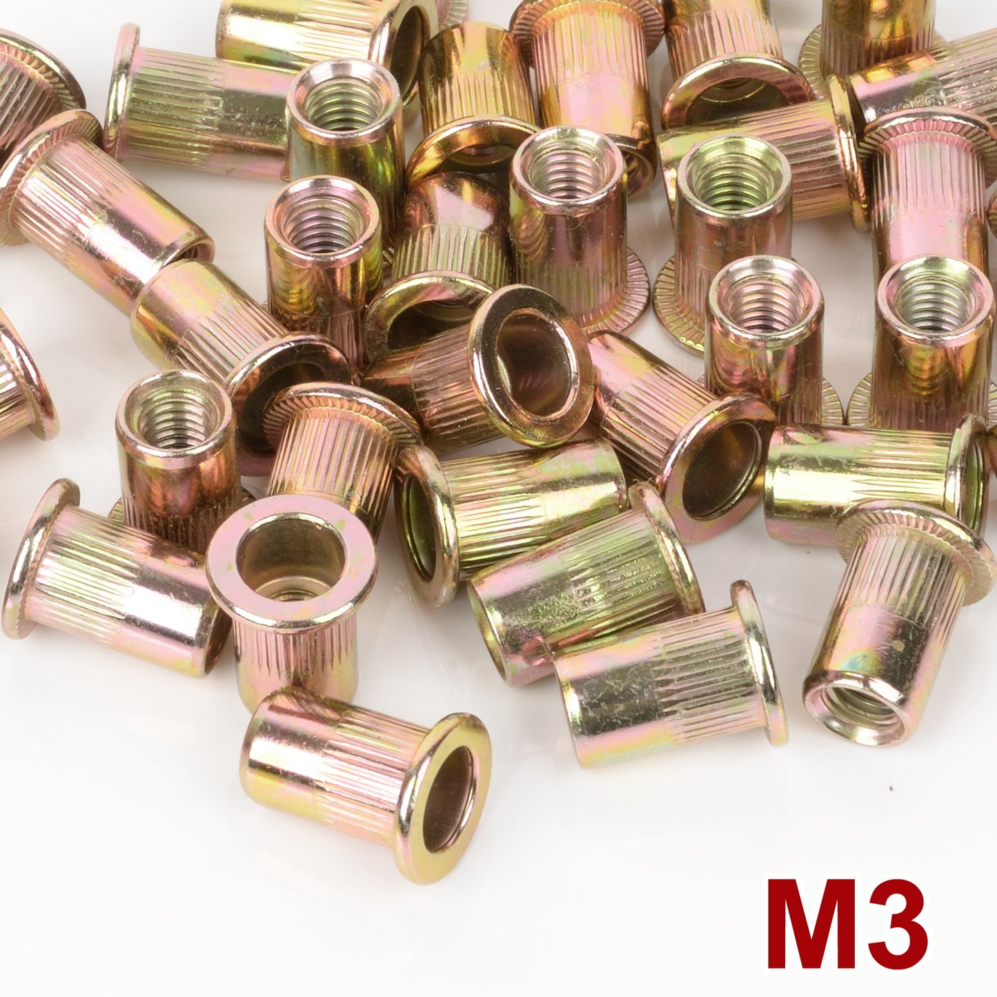 iBase - M3 Rivet Nuts Threaded Insert Nutsert Flat Head Rivnuts Yellow Zinc Plated Kit - W21053VAR.jpg