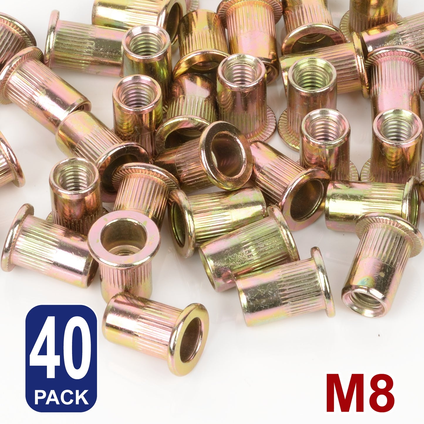 iBase - M8 Rivet Nuts Threaded Insert Nutsert Flat Head Rivnuts Yellow Zinc Plated Kit - W21057B40.jpg