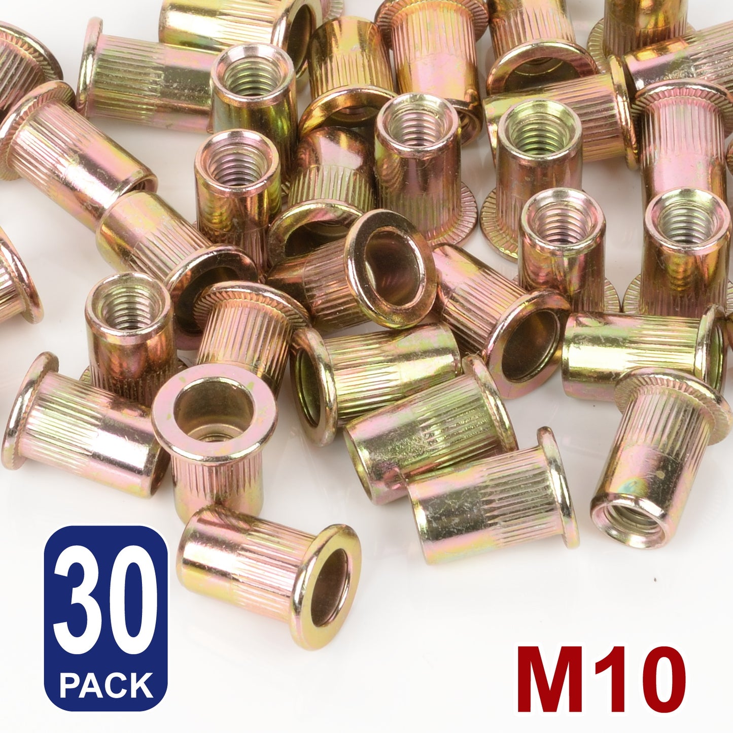 iBase - M10 Rivet Nuts Threaded Insert Nutsert Flat Head Rivnuts Yellow Zinc Plated Kit - W21058B30.jpg