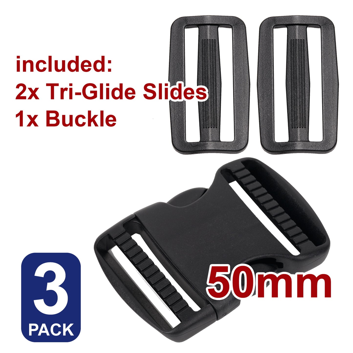 iBase - 50 mm Buckle Quick Side Release Clips Tri Glide Slider Webbing Straps Belt Kit - W92346VP01.jpg