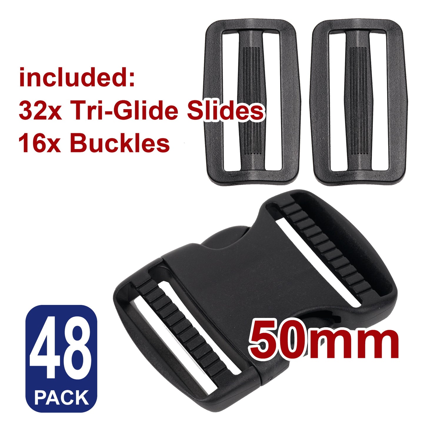 iBase - 50 mm Buckle Quick Side Release Clips Tri Glide Slider Webbing Straps Belt Kit - W92346VP02.jpg