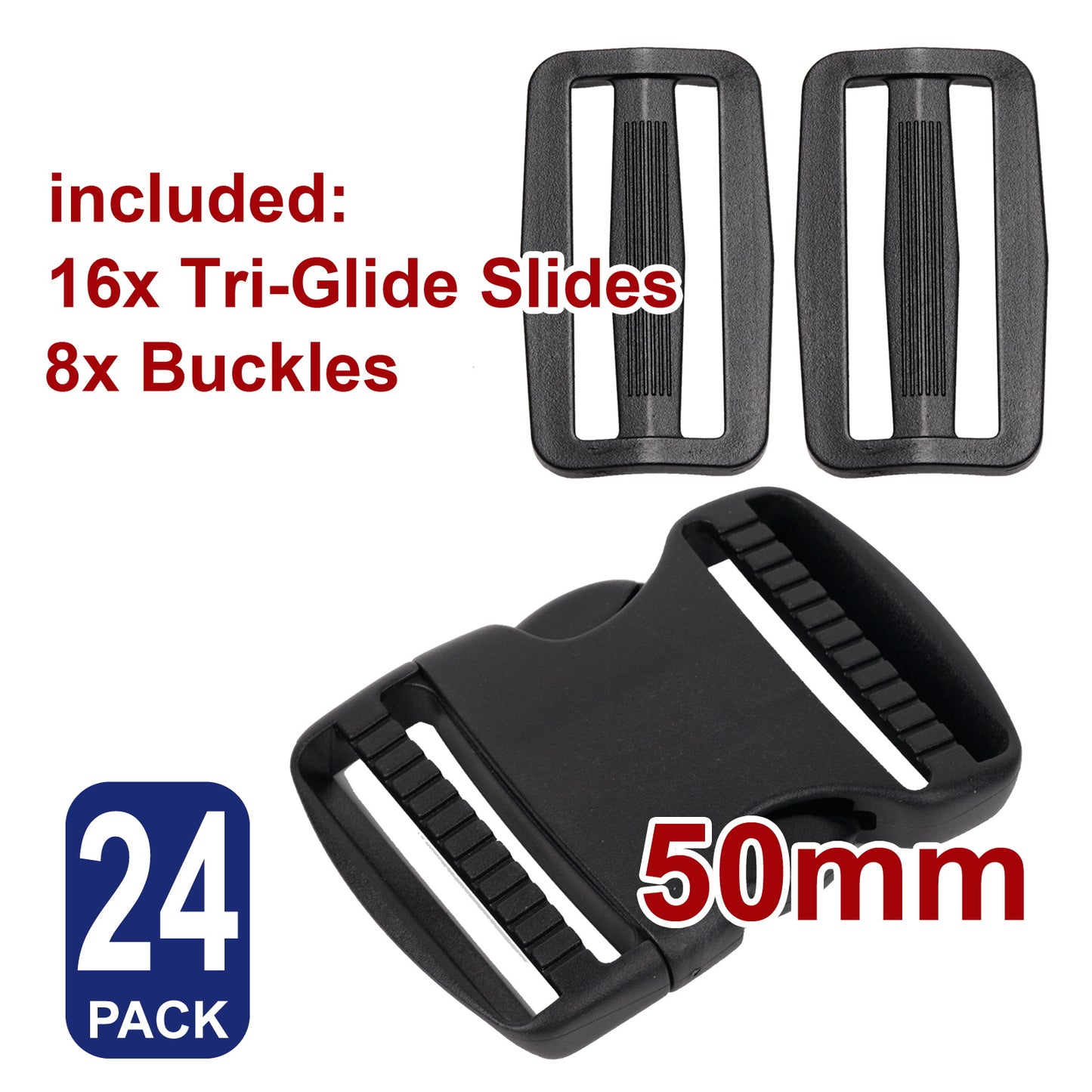 iBase - 50 mm Buckle Quick Side Release Clips Tri Glide Slider Webbing Straps Belt Kit - W92346VP05.jpg