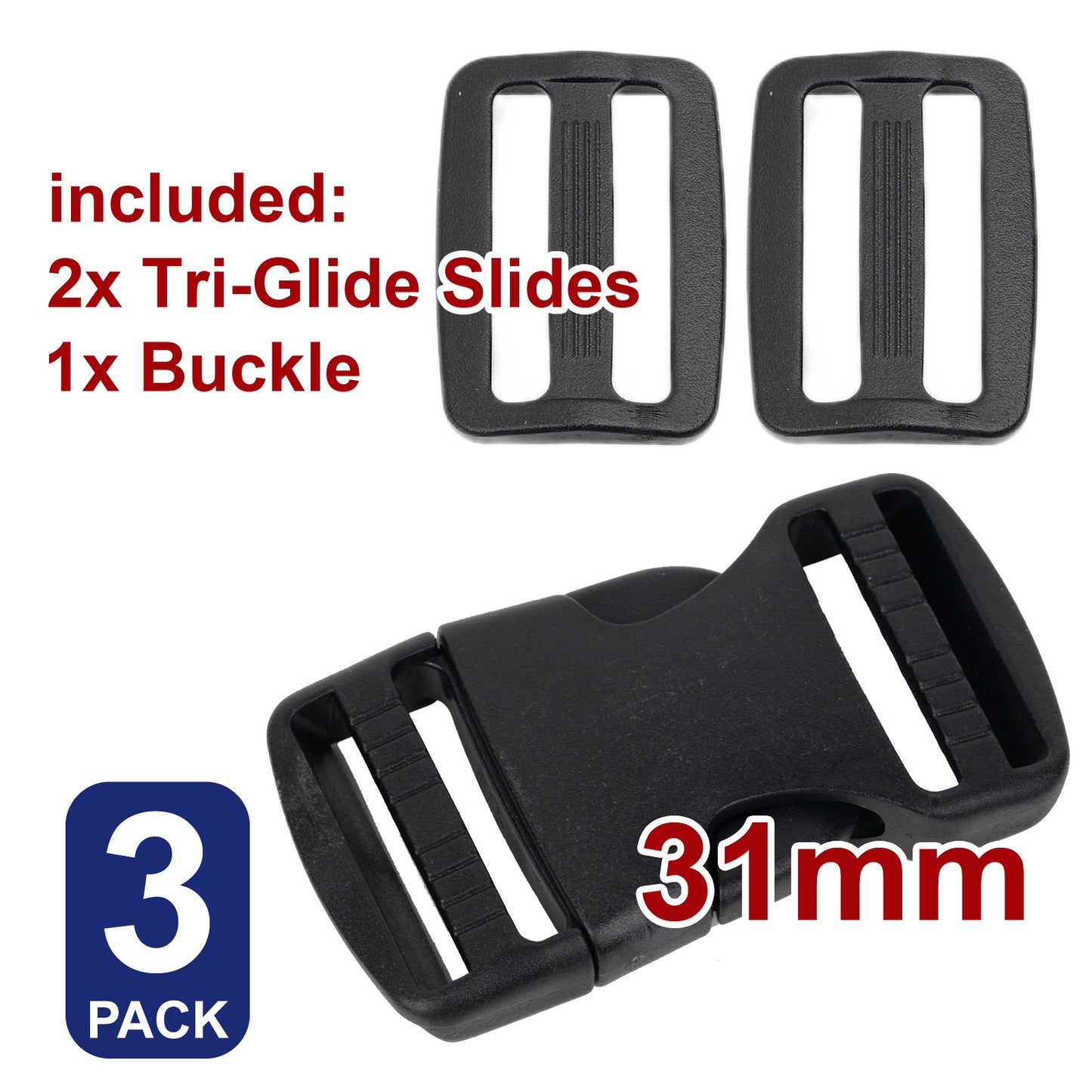 iBase - 31 mm Buckle Quick Side Release Clips Tri Glide Slider Webbing Straps Belt Kit - W92348VP01.jpg