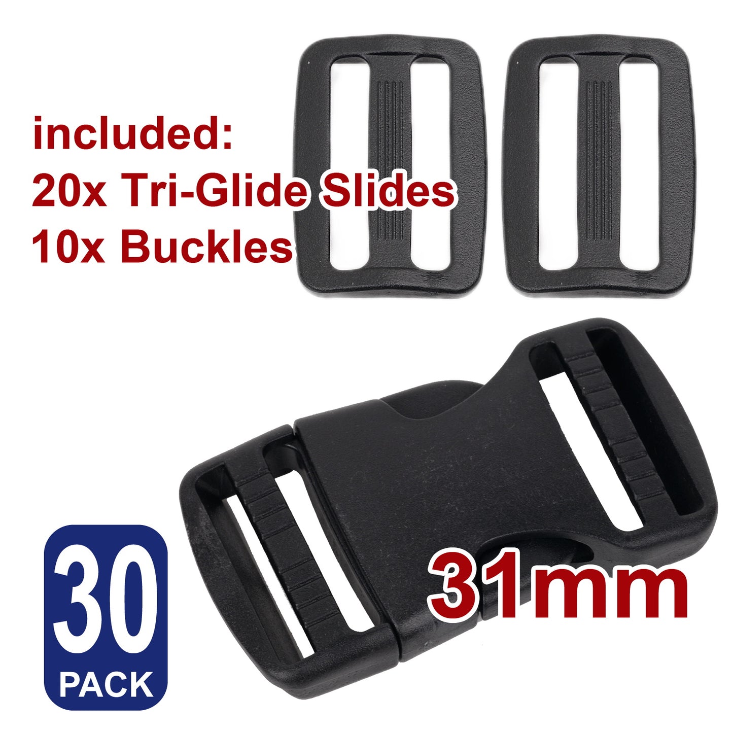 iBase - 31 mm Buckle Quick Side Release Clips Tri Glide Slider Webbing Straps Belt Kit - W92348VP02.jpg