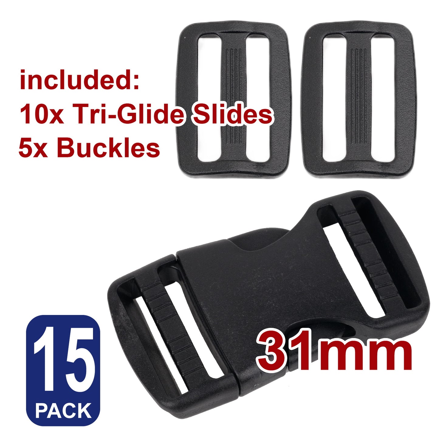 iBase - 31 mm Buckle Quick Side Release Clips Tri Glide Slider Webbing Straps Belt Kit - W92348VP05.jpg