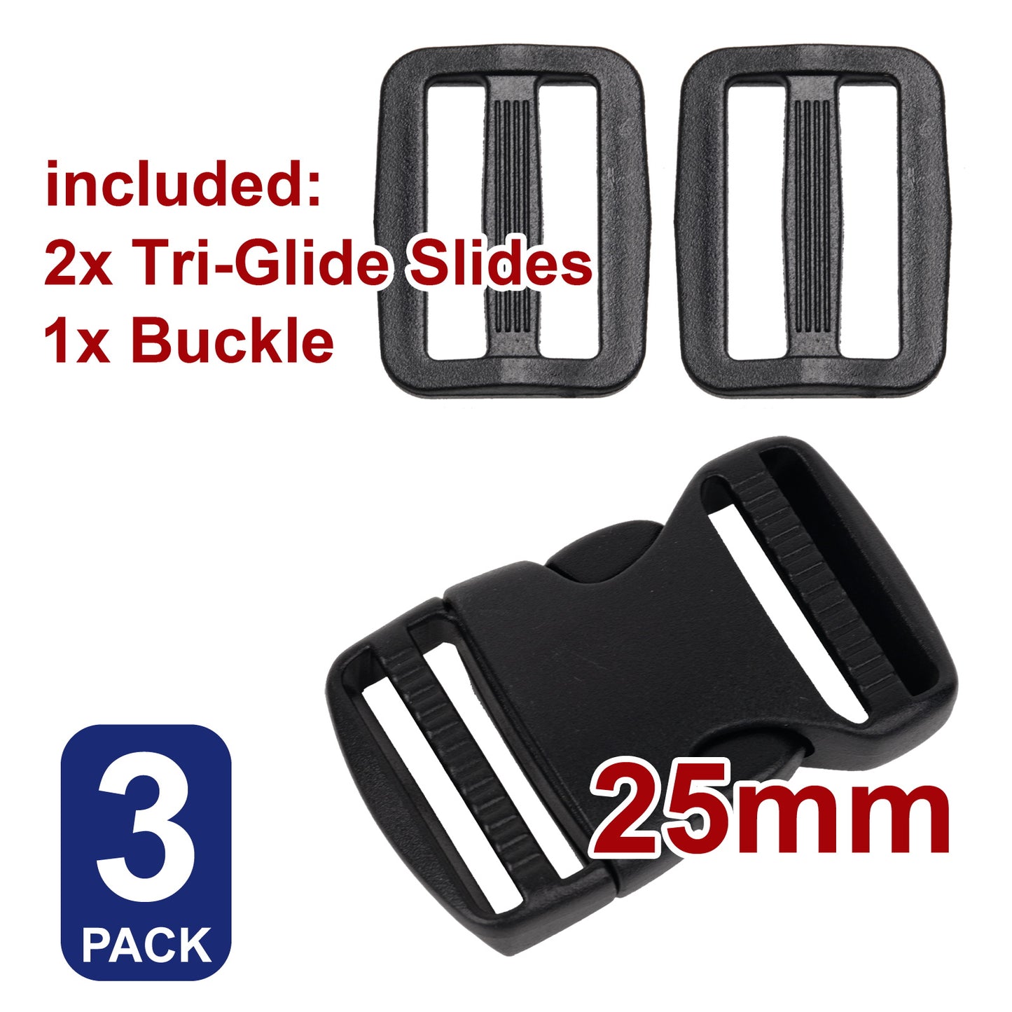 iBase - 25 mm Buckle Quick Side Release Clips Tri Glide Slider Webbing Straps Belt Kit - W92349VP01.jpg