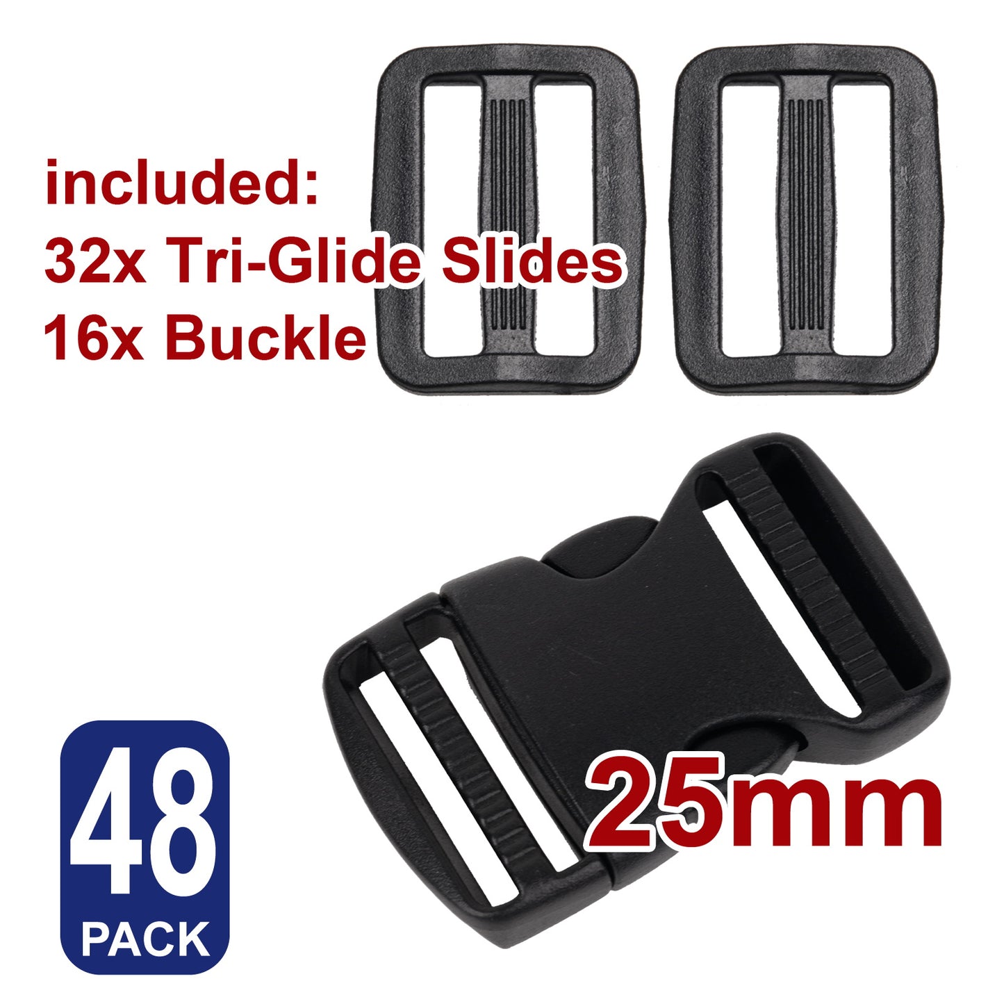 iBase - 25 mm Buckle Quick Side Release Clips Tri Glide Slider Webbing Straps Belt Kit - W92349VP03.jpg