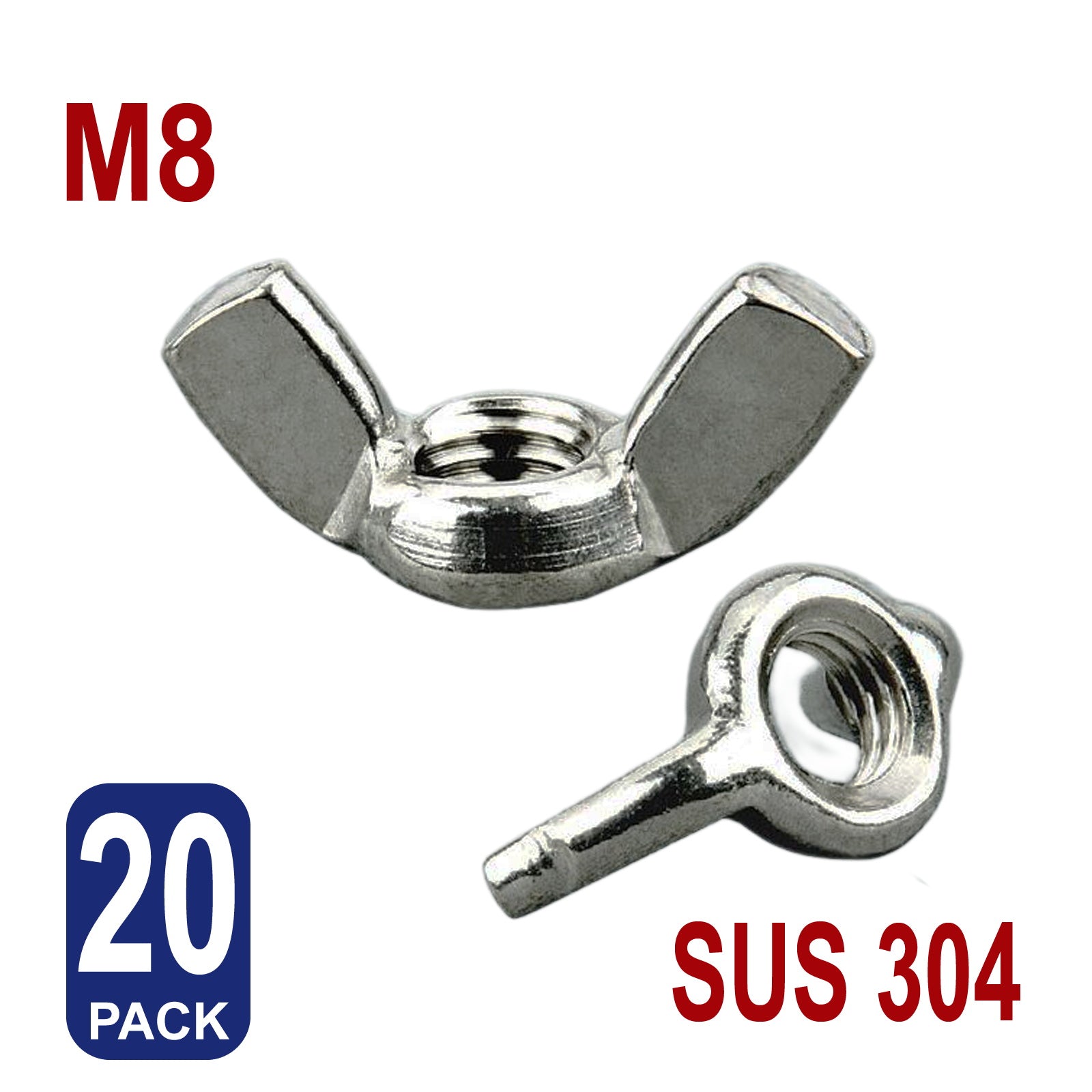 iBase - M8 Wing Nut Butterfly Stainless Steel Metric Wings Nuts Screws Fixings Bolt Kit - W14078B20.jpg