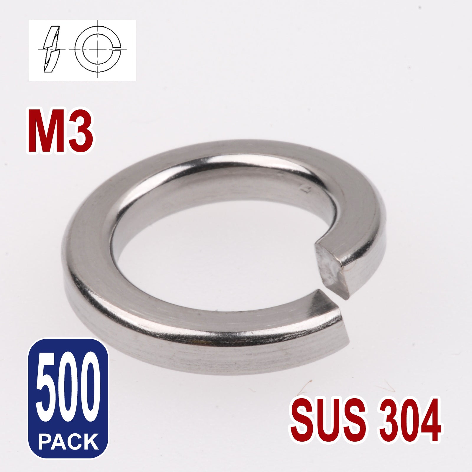 iBase - M3 Spring Split Washers Lock Washer Stainless Steel 304 Metric Round Rings Kit - W14185B500.jpg
