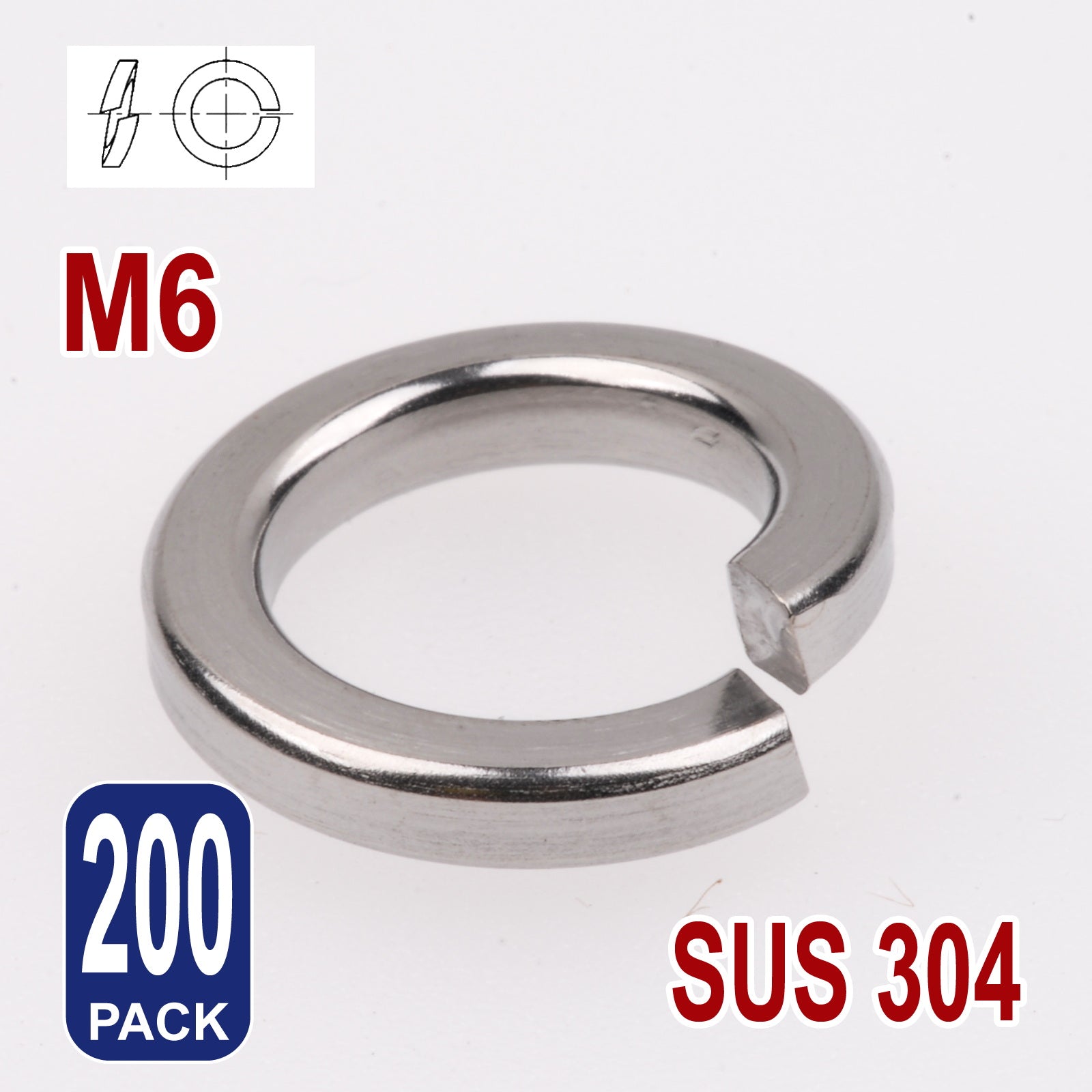 iBase - M6 Spring Split Washers Lock Washer Stainless Steel 304 Metric Round Rings Kit - W14188B200.jpg