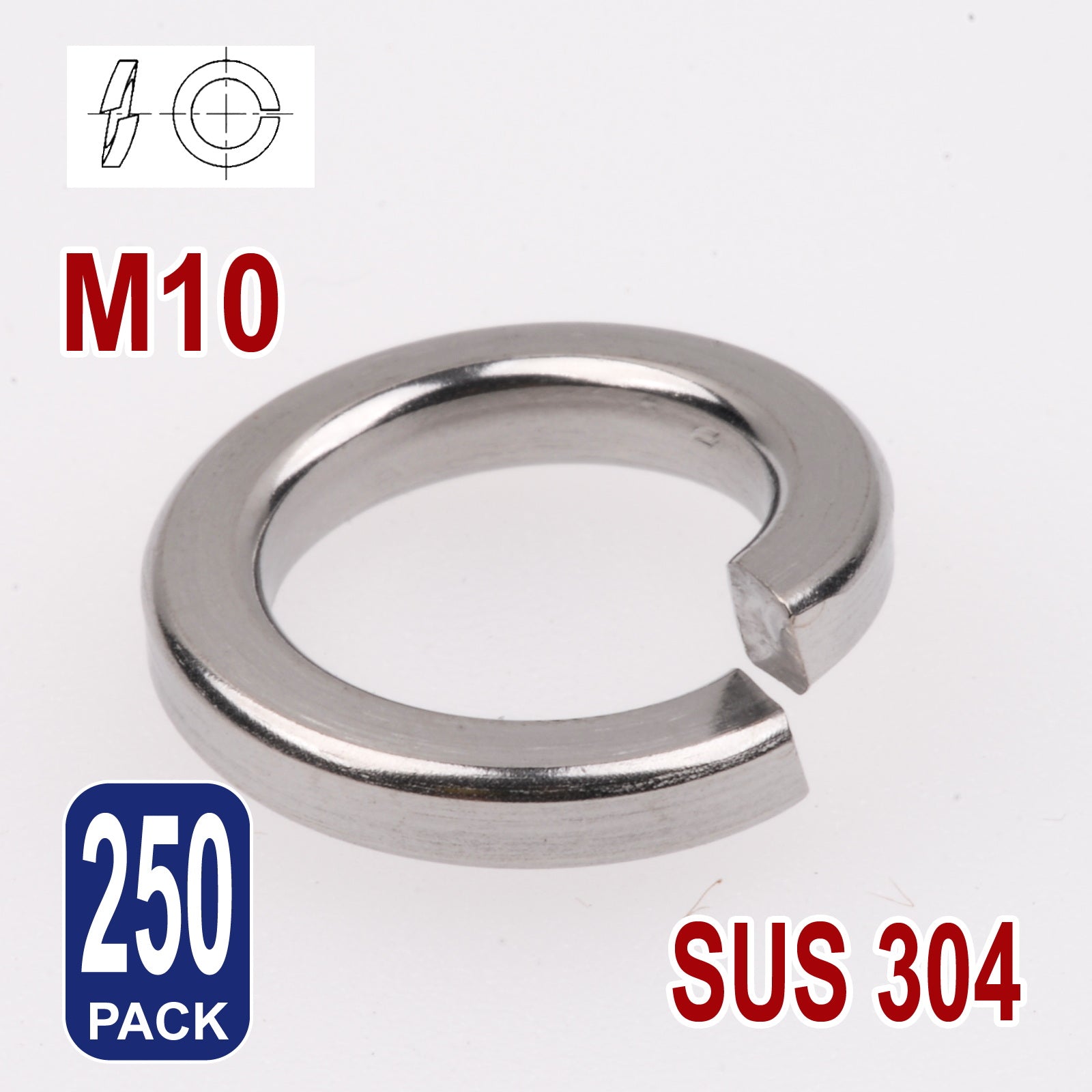 iBase - M10 Spring Split Washers Lock Washer Stainless Steel 304 Metric Round Rings Kit - W14190B250.jpg