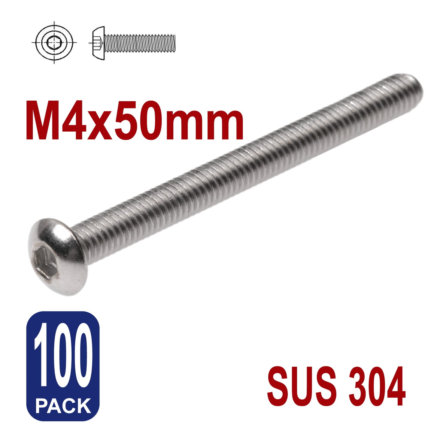 iBase - M4 x 50mm Hex Button Head Socket Cap Bolt Screws Allen Stainless Steel 4 mm Kit - W14316B100.jpg