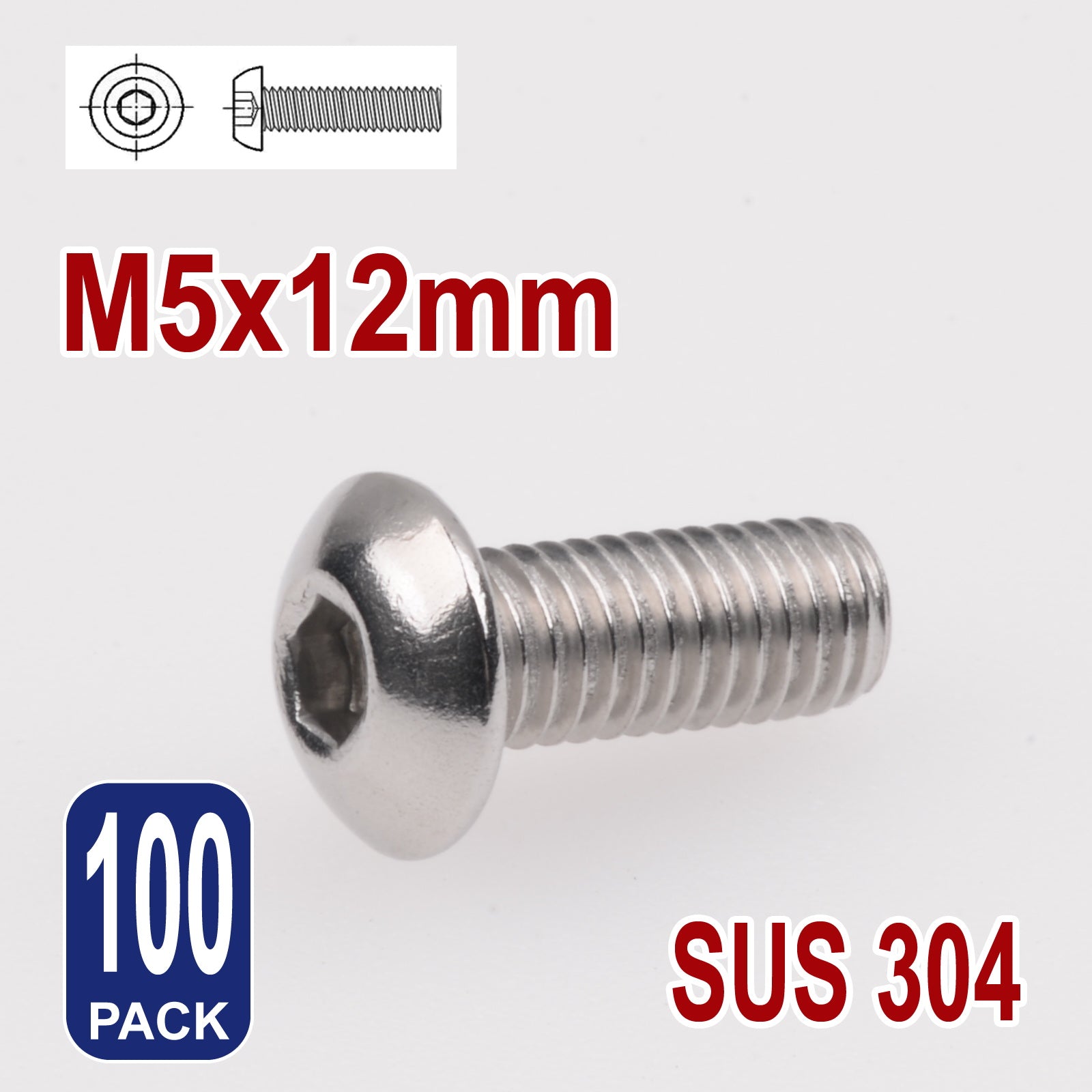 iBase - M5 x 12mm Hex Button Head Socket Cap Bolt Screws Allen Stainless Steel 5 mm Kit - W14321B100.jpg