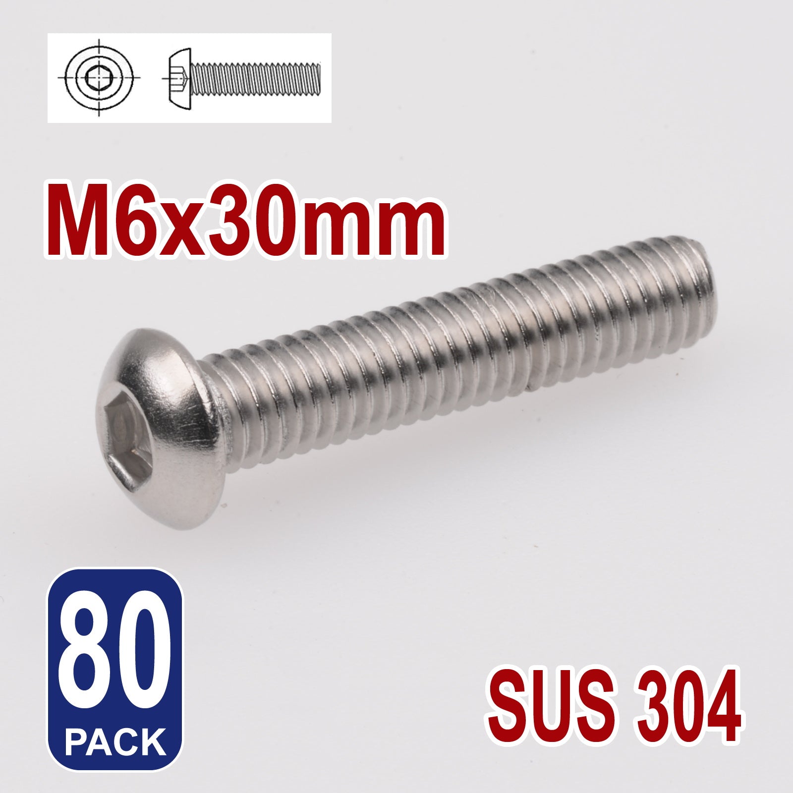 iBase - M6 x 30mm Hex Button Head Socket Cap Bolt Screws Allen Stainless Steel 6 mm Kit - W14333B80.jpg