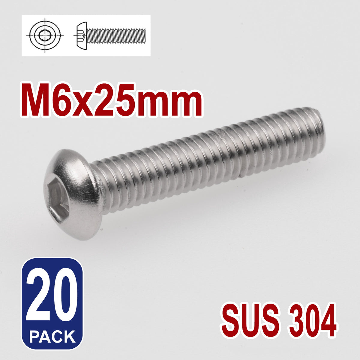 iBase - M6 x 25mm Hex Button Head Socket Cap Bolt Screws Allen Stainless Steel 6 mm Kit - W14335B20.jpg