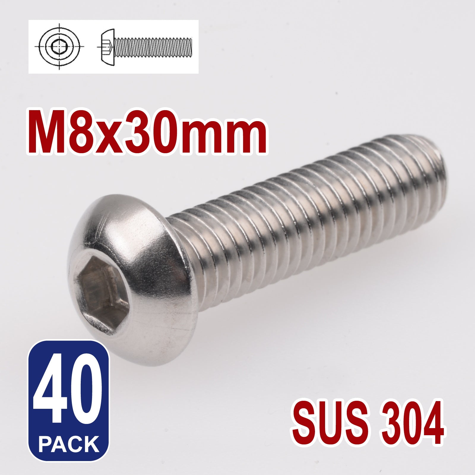 iBase - M8 x 30mm Hex Button Head Socket Cap Bolt Screws Allen Stainless Steel 8 mm Kit - W14342B40.jpg