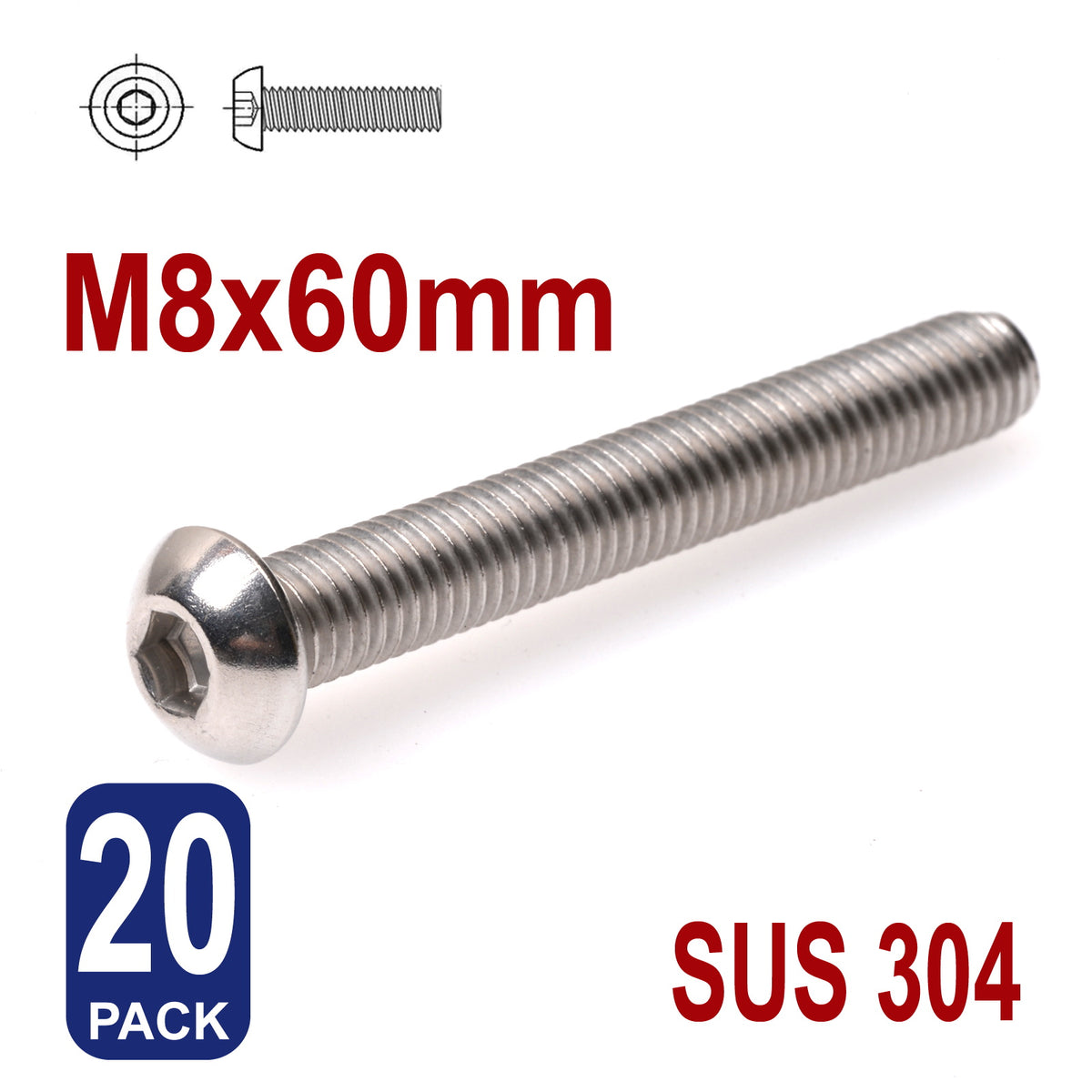 iBase - M8 x 60mm Hex Button Head Socket Cap Bolt Screws Allen Stainless Steel 8 mm Kit - W14343B20.jpg