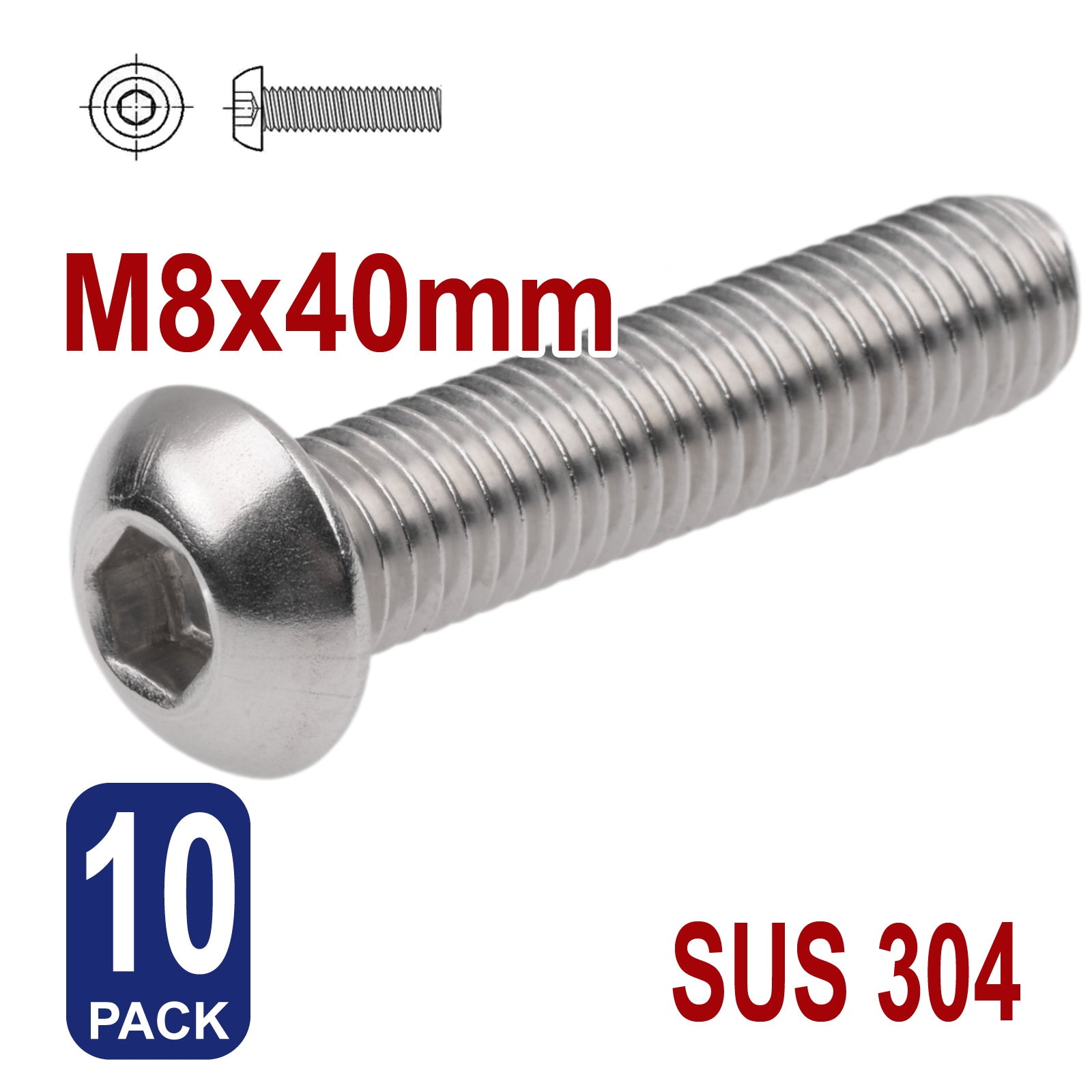iBase - M8 x 40mm Hex Button Head Socket Cap Bolt Screws Allen Stainless Steel 8 mm Kit - W14347B10.jpg