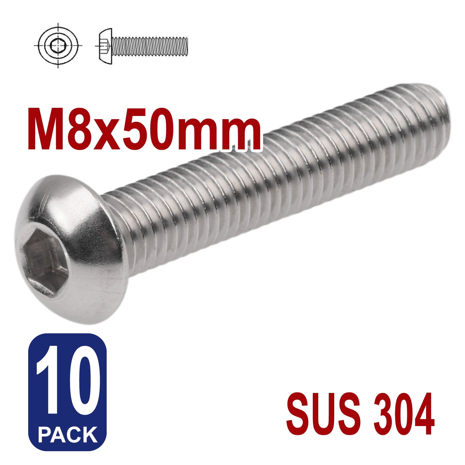 iBase - M8 x 50mm Hex Button Head Socket Cap Bolt Screws Allen Stainless Steel 8 mm Kit - W14348B10.jpg