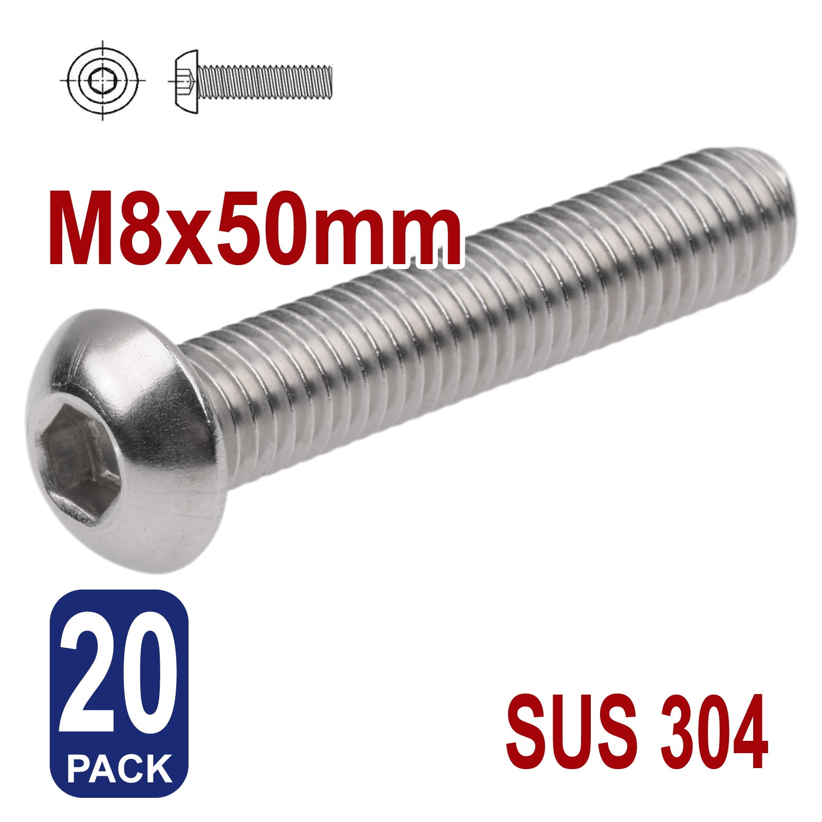 iBase - M8 x 50mm Hex Button Head Socket Cap Bolt Screws Allen Stainless Steel 8 mm Kit - W14348B20.jpg