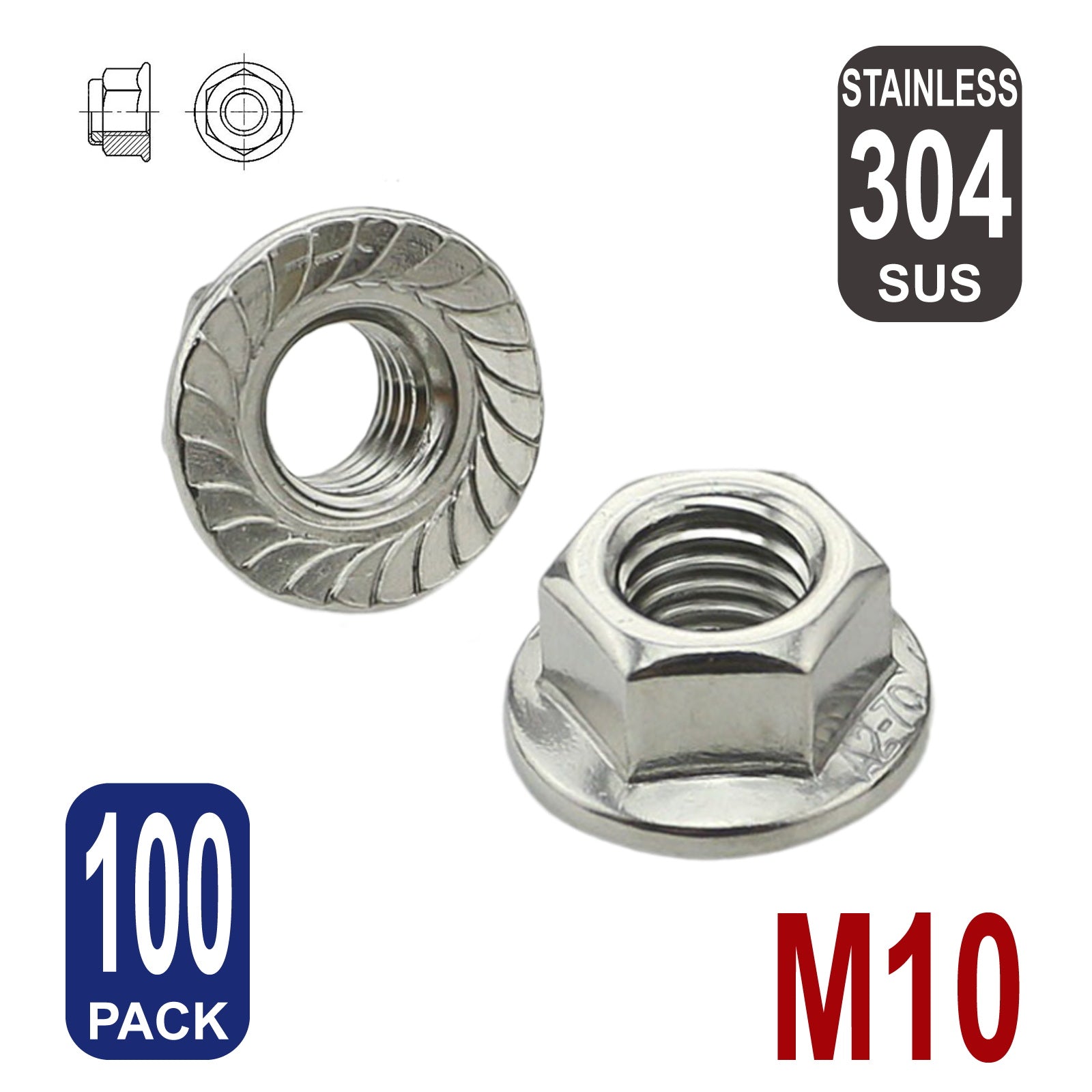 iBase - M10 Flange Nut Flanged Lock Stainless Steel 304 Nuts Serrated Hex SS Bolt Kit - W14698B100.jpg