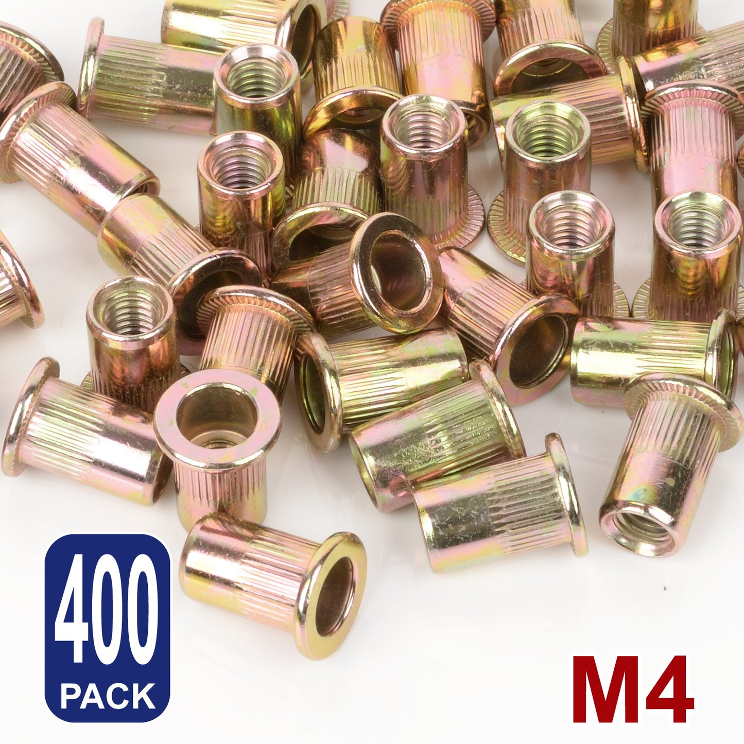 iBase - M4 Rivet Nuts Threaded Insert Nutsert Flat Head Rivnuts Yellow Zinc Plated Kit - W21054B400.jpg