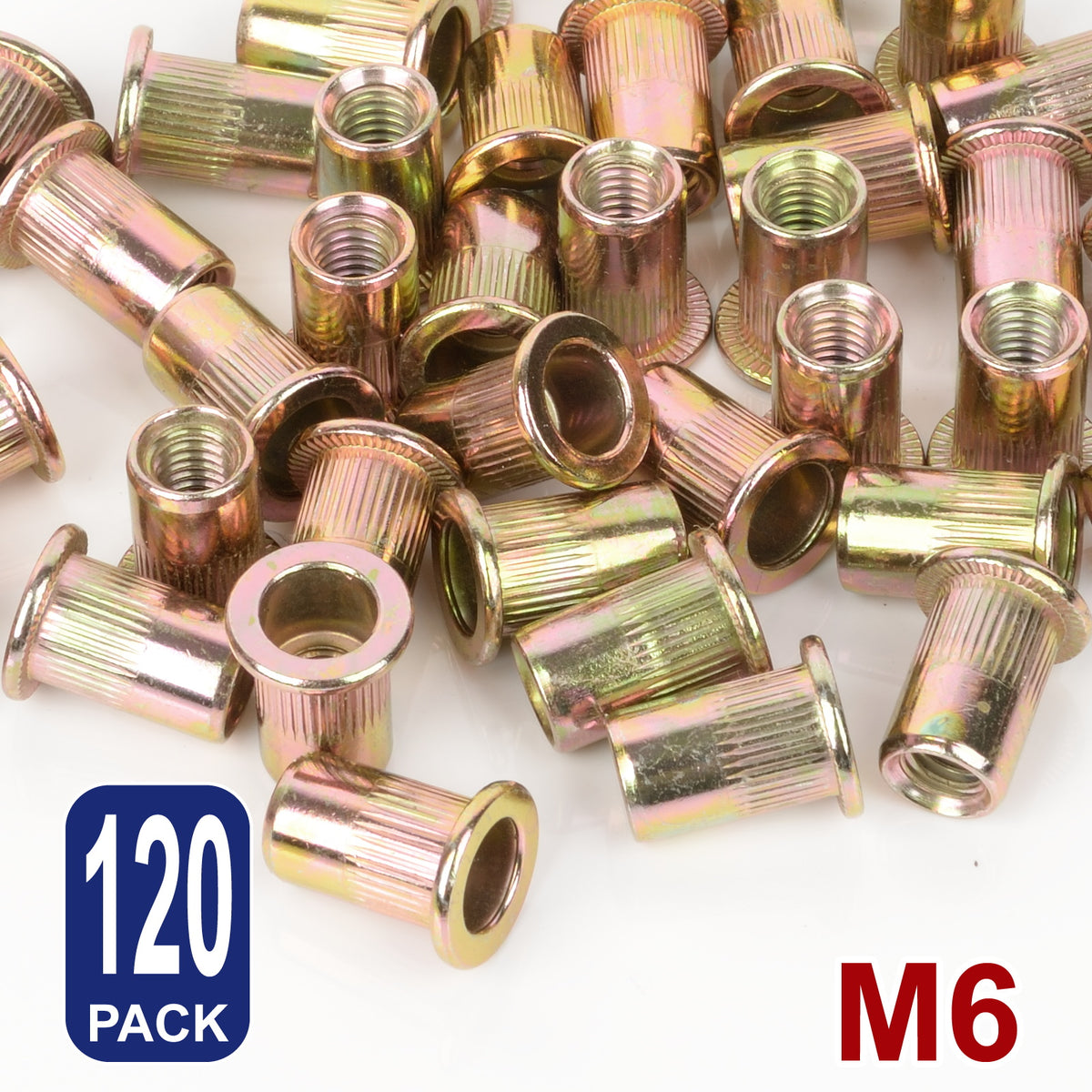 iBase - M6 Rivet Nuts Threaded Insert Nutsert Flat Head Rivnuts Yellow Zinc Plated Kit - W21056B120.jpg